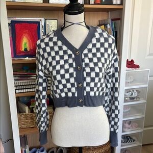 Sincerely Jules Gray and White Checkered Cardigan